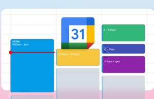 O único recurso do Google Agenda que uso todos os dias para manter o controle Logotipo do Google Agenda cercado por cartões de programação flutuantes.