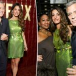 O vestido pós-festa de duas peças do Globo de Ouro de 2026 de Amal Clooney foi preso por alfinetes de segurança de alta costura