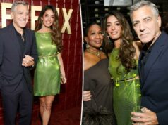 O vestido pós-festa de duas peças do Globo de Ouro de 2026 de Amal Clooney foi preso por alfinetes de segurança de alta costura O vestido pós-festa de duas peças do Globo de Ouro de 2026 de Amal Clooney foi preso por alfinetes de segurança de alta costura
