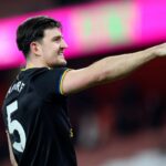 Harry Maguire durante a partida da Premier League entre Arsenal e Manchester United no Emirates Stadium em 2026 em Londres, Inglaterra.