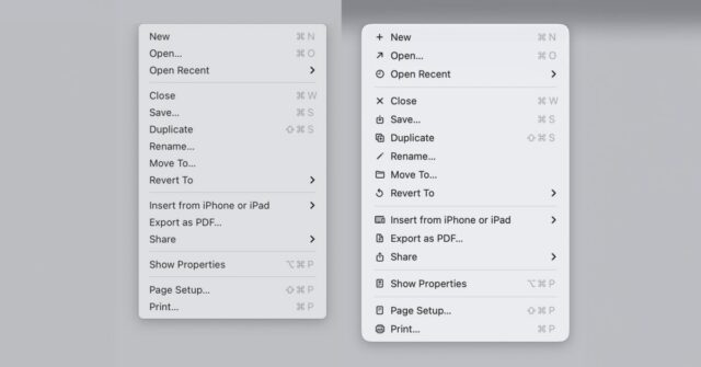 Os ícones do macOS Tahoe fazem exatamente o que a Apple disse que os designers nunca deveriam fazer Itens do menu Sequoia à esquerda, versão Tahoe à direita
