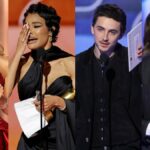 Close de uma mulher usando um alfinete no blazer lendo