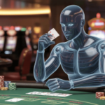 Uma ilustração digital de uma figura humanóide elegante e abstrata representando um modelo de linguagem de IA sentado em uma mesa de cassino de feltro verde. Os modelos de IA podem desenvolver um vício de jogo “semelhante ao humano” quando recebem mais liberdade