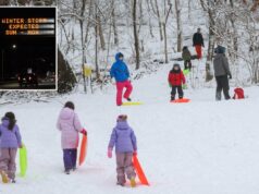 Os nova-iorquinos amantes da neve são criativos com seus trenós antes da grande tempestade de inverno Fern Os nova-iorquinos amantes da neve são criativos com seus trenós antes da grande tempestade de inverno Fern