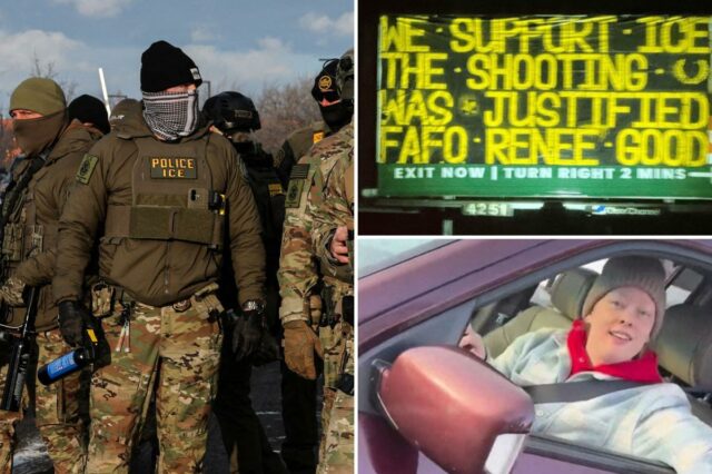 Outdoor da rodovia da Califórnia sequestrado com mensagem pró-ICE: 'FAFO Um outdoor próximo a uma rodovia no sul da Califórnia com