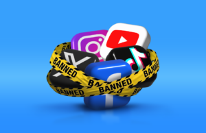 Pare de ignorar a proibição das redes sociais: por que desta vez é mais do que apenas uma manchete Um gráfico com uma lupa sobre vários ícones de aplicativos.