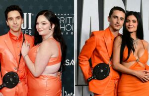 Paul W. Downs e Meg Stalter Cosplay como Timothée Chalamet e Kylie Jenner Chegada no tapete vermelho de Odessa Azion 2026 Critics Choice Awards