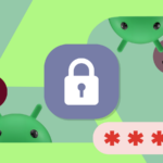 Um smartphone com um launcher personalizado e algumas formas geométricas ao redor.