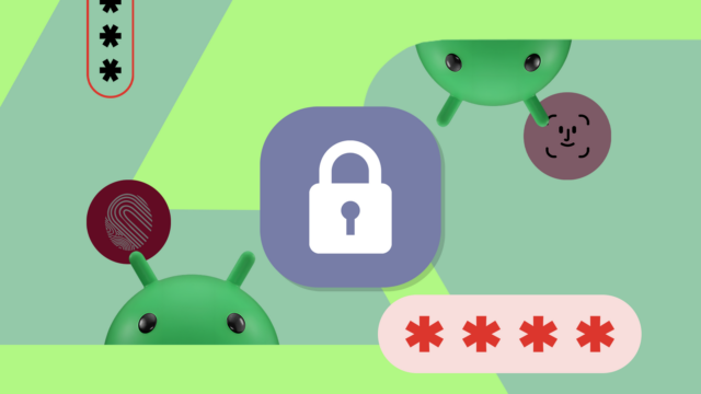 Um smartphone com um launcher personalizado e algumas formas geométricas ao redor.