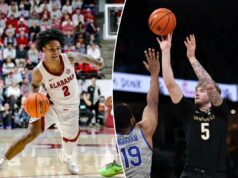 Previsão de Alabama x Vanderbilt, escolhas: probabilidades de basquete universitário masculino, melhores apostas quarta-feira O jogador do Alabama Crimson Tide, Aden Holloway (camisa branca # 2), driblando o jogador de basquete do Kentucky Wildcats, Otega Oweh (camisa azul # 00), durante um jogo de basquete universitário.