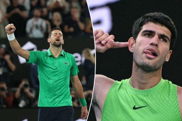 Novak Djokovic comemorando a vitória no Aberto da Austrália.