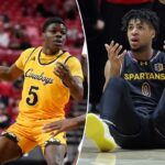 O guarda do Wyoming, Leland Walker (5), dribla a bola durante o segundo tempo em um jogo de basquete universitário da NCAA contra o Texas Tech.