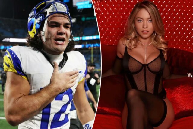 Sydney Sweeney modelando um look de lingerie Fenty.