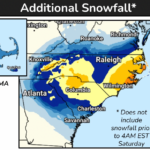 Uma previsão do Serviço Meteorológico Nacional de 31 de janeiro mostra previsões de neve de até 30 centímetros na costa da Carolina do Norte.
