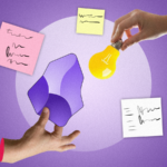 Mulher de óculos olhando para cima enquanto o topo de sua cabeça é aberto, com ícones de obsidiana emergindo dela.