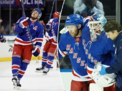 Rangers não esperam retorno ‘iminente’ da lesão de Igor Shesterkin e Adam Fox O goleiro do New York Rangers, Igor Shesterkin, é ajudado a sair do gelo por um treinador e defensor do New York Rangers, Vladislav Gavrikov, após cair sobre a perna no primeiro período no Madison Square Garden em Manhattan, Nova York, segunda-feira, 5 de janeiro de 2026.