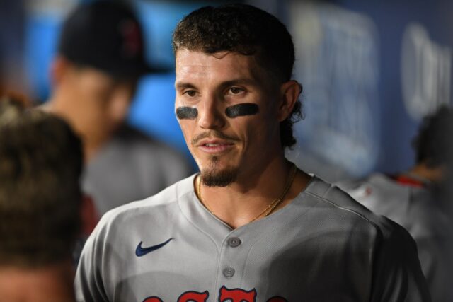 Jarren Duran in the Red Sox dugout.