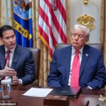 Donald Trump admite que dorme pouco e desafia as recomendações do médico para reduzir sua dose diária de aspirina. Na foto: O presidente fecha os olhos enquanto o secretário de Estado Marco Rubio fala durante uma reunião de gabinete na Casa Branca em 2 de dezembro de 2025