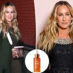 Frasco e conta-gotas RoC Revive + Glow Brightening Serum com detalhes líquidos dourados.