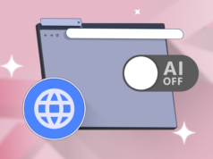 Seu navegador está cheio de inchaço de IA, veja como recuperá-lo Ilustração de um chip de IA e uma cabeça de robô sobre a tela de um telefone Android