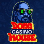 Fundo azul com logotipo 'Dogg Casino House' no centro.