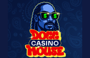 Snoop Dogg faz parceria com Trivelta para lançar um cassino online Fundo azul com logotipo 'Dogg Casino House' no centro.