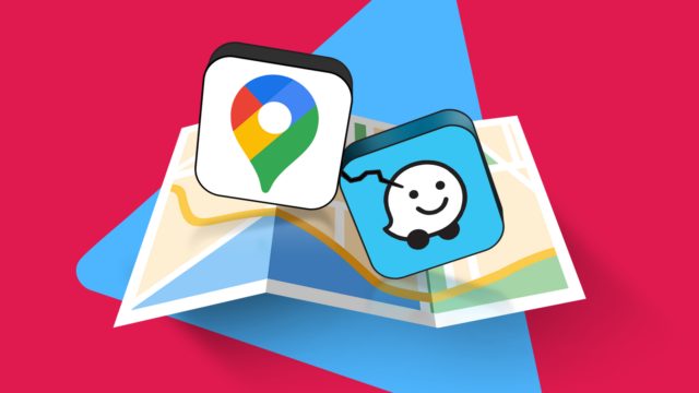 Uma rua vista de cima com o logotipo do Waze mostrando uma expressão morta.