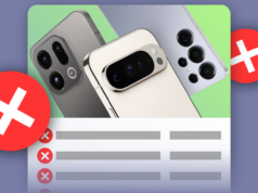 Superei as especificações: os únicos recursos do Android que realmente importam em 2026 Dois smartphones cercados por categorias de especificações como ‘Câmera’ e ‘Processador’, marcadas com ícones ‘X’ vermelhos.