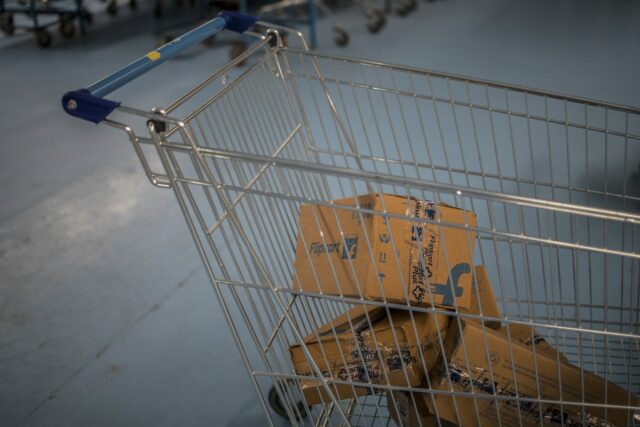 Packages in a cart at a Flipkart Internet Pvt. warehouse in Koduvalli, Thiruvallur, in the outskirts of Chennai, India, on Wednesday. Sept. 22, 2021.