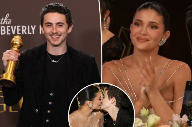 Timothée Chalamet acena docemente para a 'parceira' Kylie Jenner em discurso emocionante no Globo de Ouro
