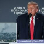 Donald Trump discursando no 56º Fórum Econômico Mundial anual em Davos.
