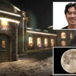 Ilustração do hotel GRU Space na lua sob um sol forte.