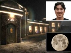 Vai custar US$ 1 milhão para ficar neste hotel que é realmente de outro mundo Ilustração do hotel GRU Space na lua sob um sol forte.