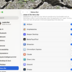 O espaçamento da barra de menu do aplicativo. É um controle deslizante simples que permite ajustar o espaçamento entre os ícones. Acima da janela estão alguns ícones da barra de menu que estão comprimidos.