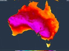 WA atinge quase 50 graus enquanto a onda de calor recorde continua A faixa de calor que se estende desde WA e por toda a Austrália é clara para todos verem.