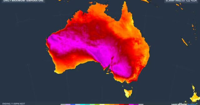 A faixa de calor que se estende desde WA e por toda a Austrália é clara para todos verem.