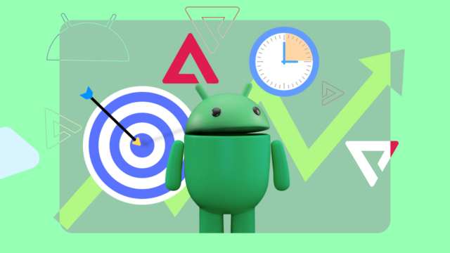 5 recursos do Android que fazem a produtividade parecer uma Um mascote 3D do Android cercado por ícones que representam recursos como tela dividida, histórico da área de transferência, configurações rápidas, automação e navegação por gestos.