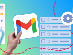 6 configurações negligenciadas do Gmail para finalmente domar sua caixa de entrada do Android Ilustração do ícone do Gmail centralizado em um fundo colorido, com vários ícones do Google Tasks empilhados no lado esquerdo, um deles sobreposto ao logotipo do Gmail.