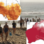 Nadadores oceânicos entram na água em Coogee, em Sydney, enquanto o sol brilha na água.