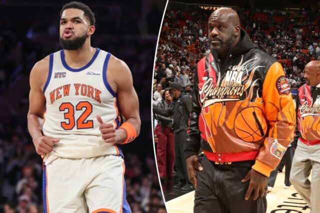 A entrevista de Shaquille O'Neal-Karl-Anthony Towns rapidamente se torna estranha Karl-Anthony Towns, comemorando depois de um balde, marcou 25 pontos, o recorde do time, na vitória de retorno dos Knicks por 108-106 sobre os Rockets em 21 de fevereiro de 2026 no Gardden.