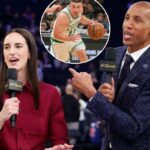 A estrela da WNBA Caitlin Clark faz sua estreia na NBC Sports TV ao lado de Reggie Miller no início do Los Angeles Lakers x New York Knicks no Madison Square Garden em Nova York, Nova York, domingo, 1º de fevereiro de 2026.