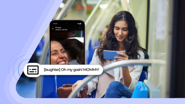 Um smartphone mostrando o recurso de acessibilidade do Live Transcribe