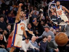 A jogada de Landry Shamet está forçando Mikael Bridges a fazer um sacrifício pelos Knicks O guarda do New York Knicks, Landry Shamet, acertando um arremesso de três pontos.