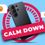 Dois telefones Galaxy S26 ao redor do texto brilhante 'Galaxy AI PHONE', com ícones de aviso vermelhos.