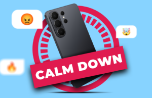 A narrativa da decepção do Galaxy S26 está ficando fora de controle Dois telefones Galaxy S26 ao redor do texto brilhante 'Galaxy AI PHONE', com ícones de aviso vermelhos.