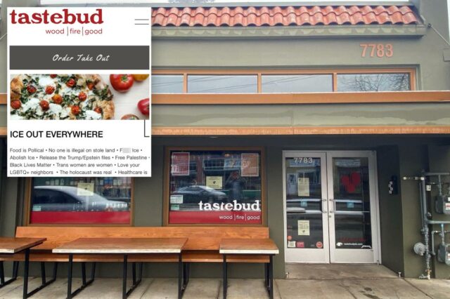 Captura de tela do site do restaurante Tastebud com um pop-up intitulado 