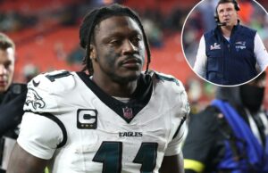 AJ Brown desperta o burburinho dos Patriots enquanto os rumores comerciais começam a girar novamente O técnico do New England Patriots, Mike Vrabel, está na linha lateral durante o Super Bowl LX.
