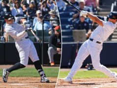 Aaron Judge e Spencer Jones apresentam um impressionante show de poder de primavera dos Yankees O outfielder do New York Yankees, Spencer Jones (78), faz um home run contra o Detroit Tigers durante o segundo turno em um jogo de treinamento de primavera no George M. Steinbrenner Field.