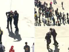 Agente federal ferido quando agitadores estudantis anti-ICE foram vistos balançando a vara contra policiais no confronto do DTLA Agente federal ferido quando agitadores estudantis anti-ICE foram vistos balançando a vara contra policiais no confronto do DTLA