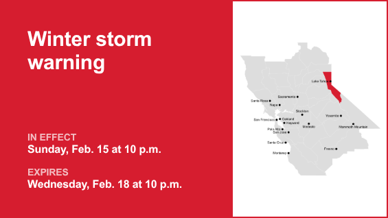 Alerta de tempestade de inverno ativo para a área do Alerta de tempestade de inverno ativo para a área do Grande Lago Tahoe de domingo a quarta-feira